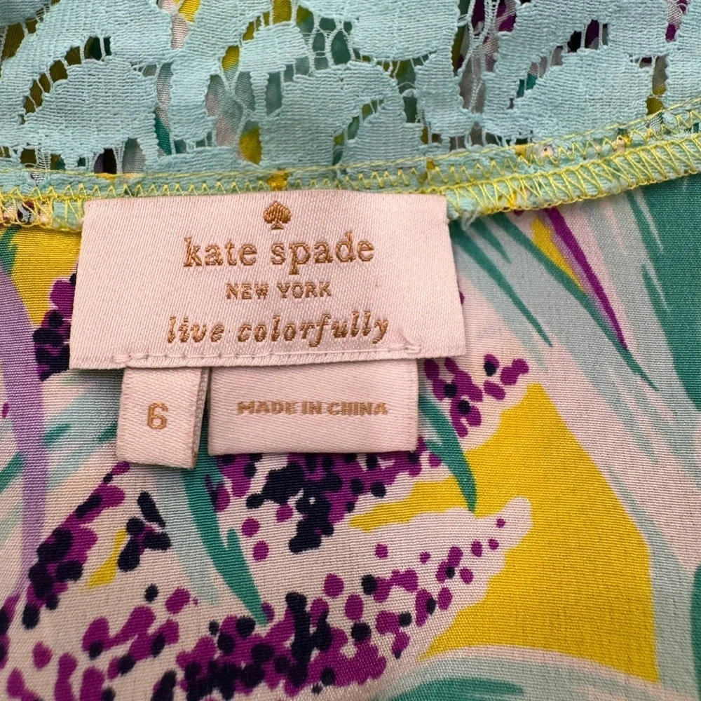 KATE SPADE 100% Silk Spring Easter Floral Lace Blouse Size 6 VGUC